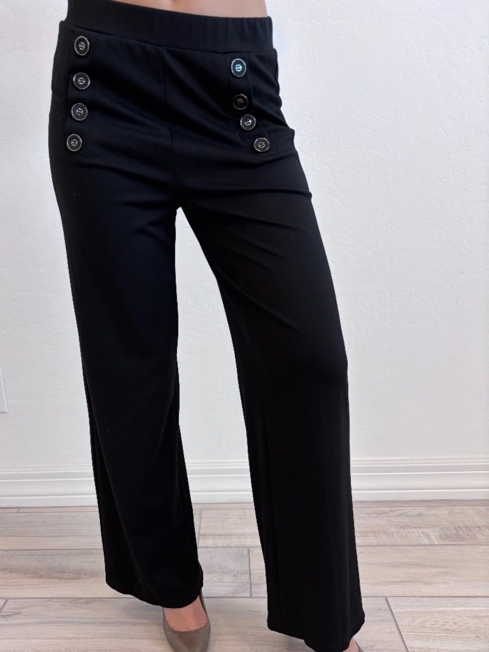 Ellen Tracy Black Sailor Wide Leg Pull-On Pants - Size S